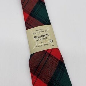 Stewart Of‎ Atholl Rodlinoch Neck Tie Mens Rrd & Green Plaid Wool Scotland